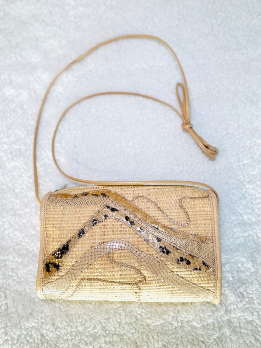 Carlos Falchi Crossbody Purse Straw Bag With Python Detail Designer USA Vintage